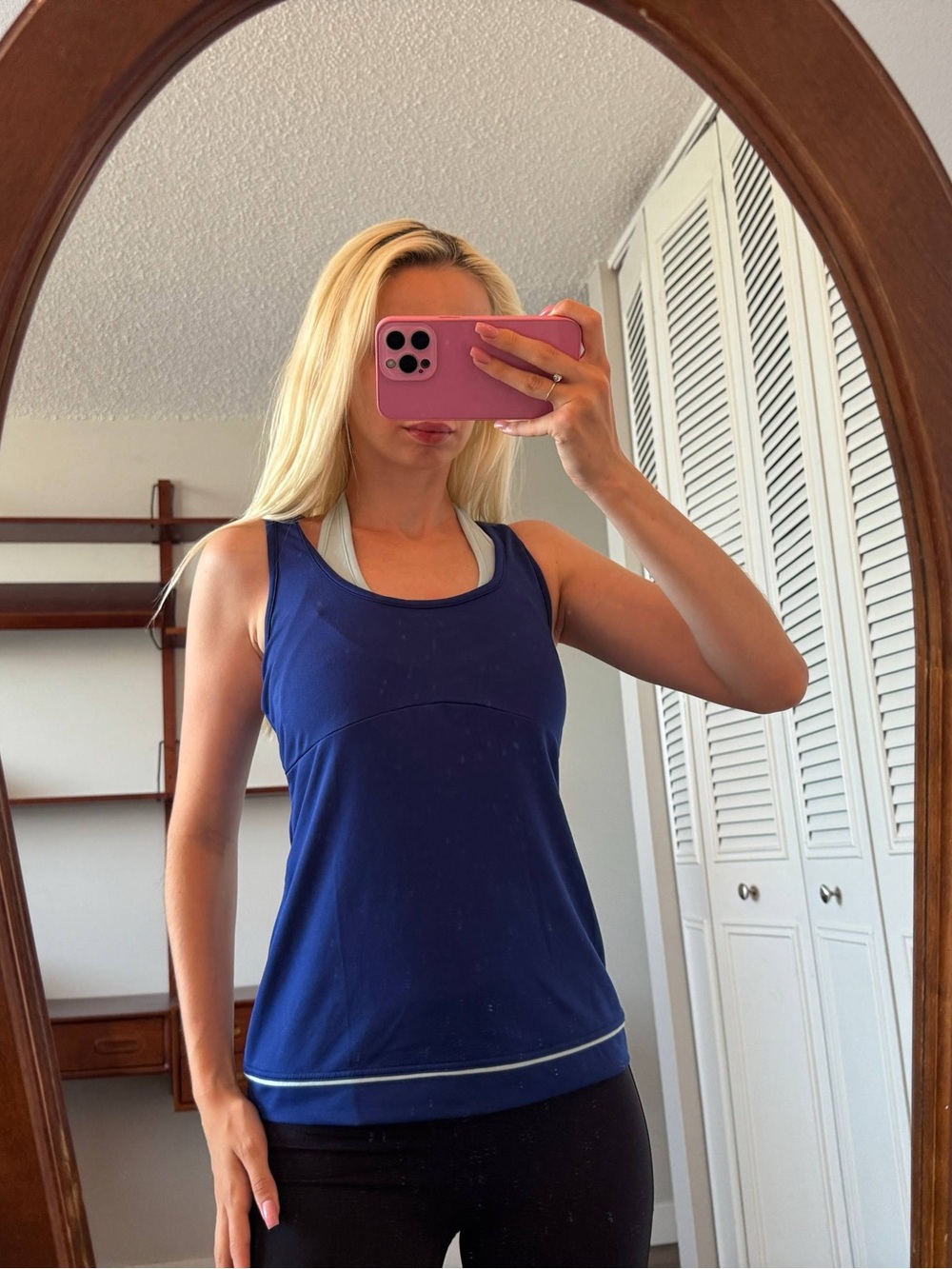 Y2K style Navy Blue Athletic Tank Top with Contrast Trim